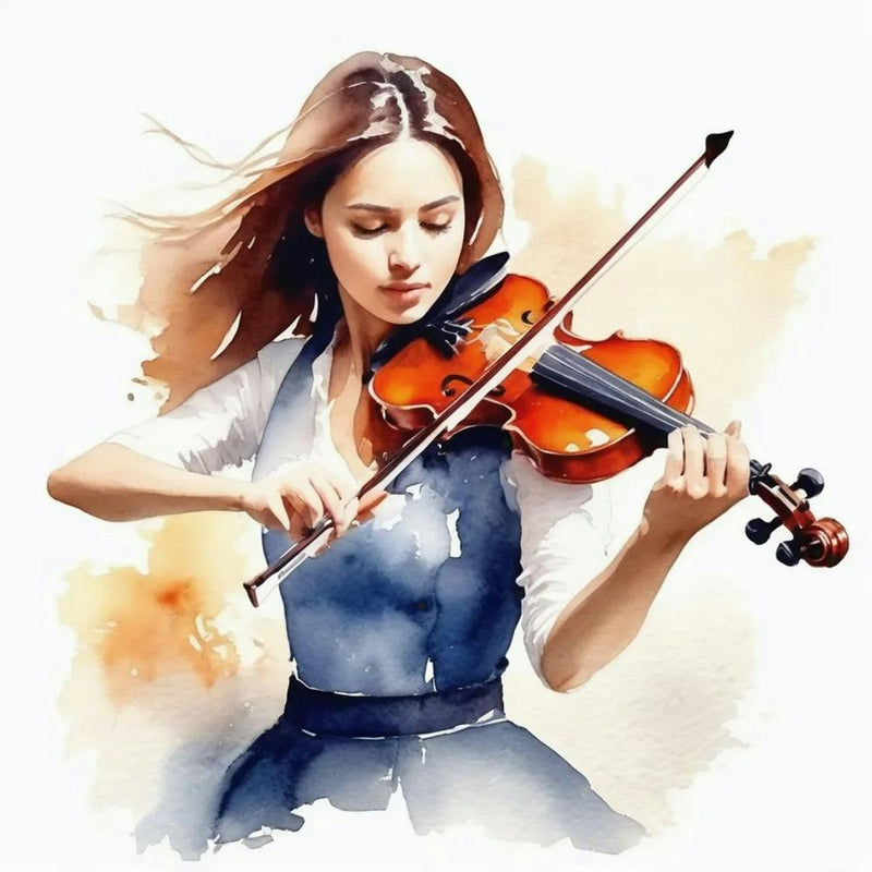 Watercolor Girl Playing Violin