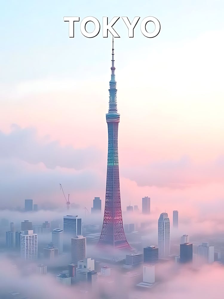 Tokyo Japan Vintage Digital Travel Poster