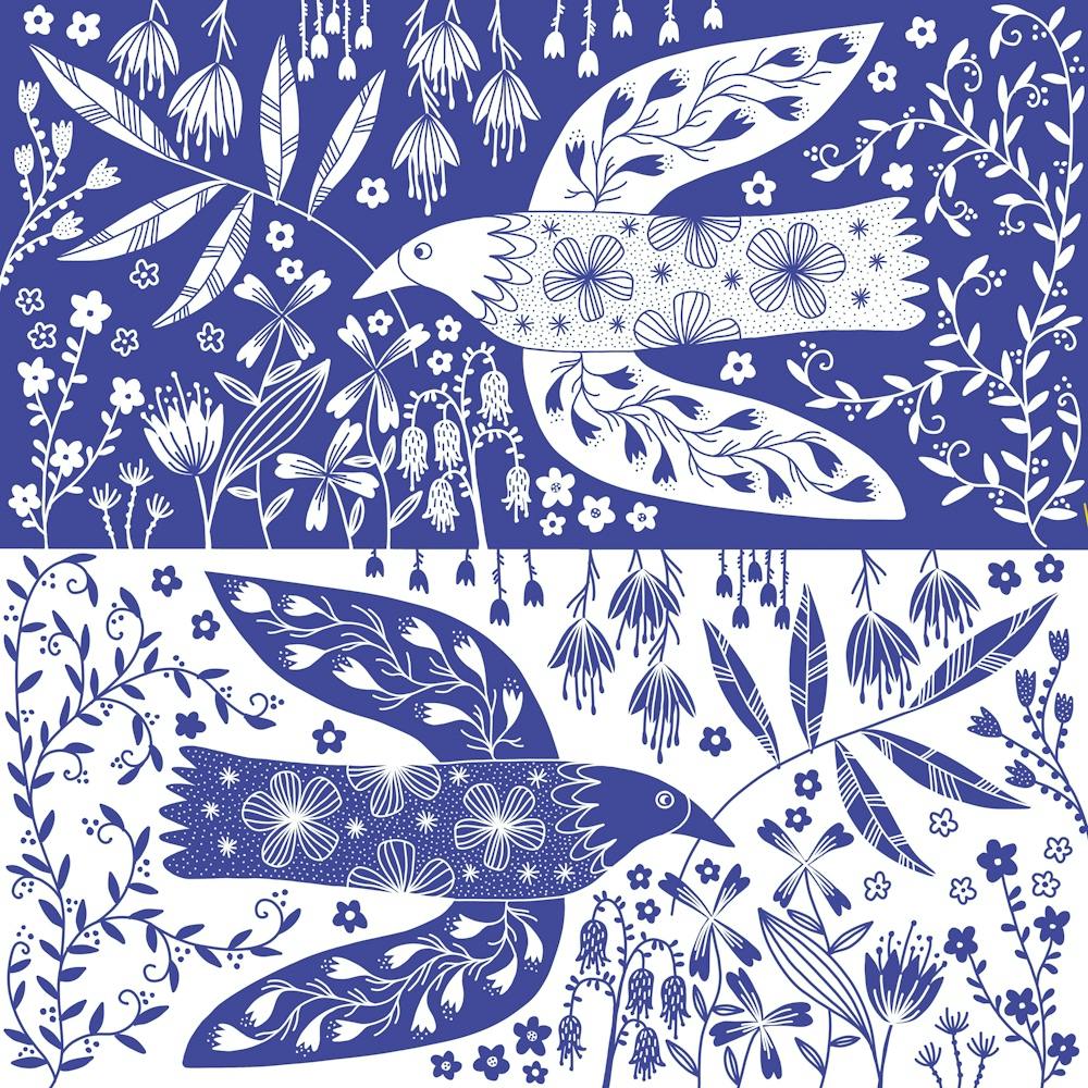 Peace Doves And Flowers Blue