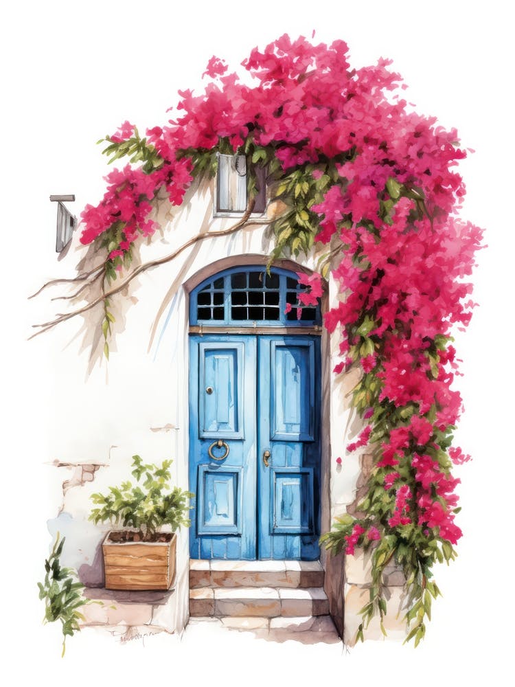 Rhodes, Greece   Mediterranean Doors Watercolour Painting 4
