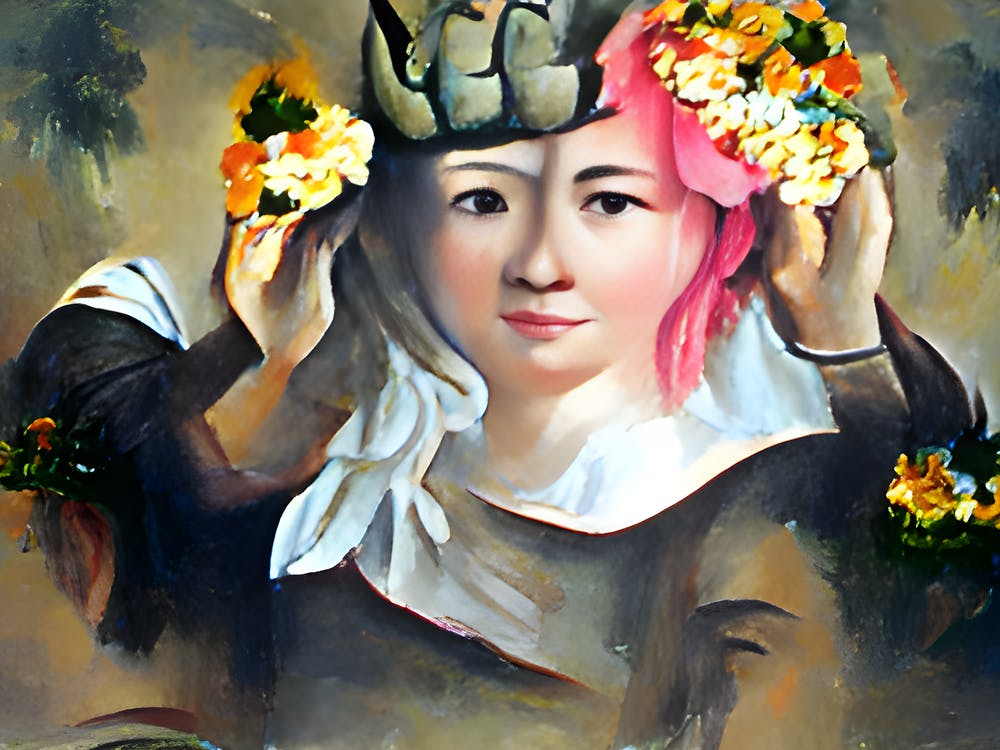 Painting Of A Women With Flower Crown On Her Head Out