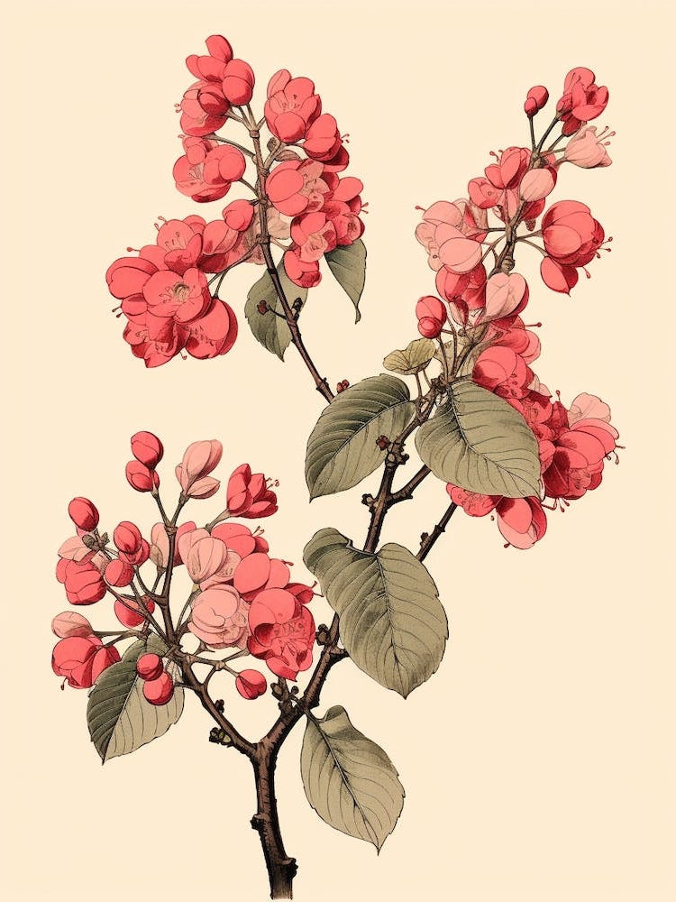 Yama Zakura Mountain Cherry 1 Vintage Japanese Botanical