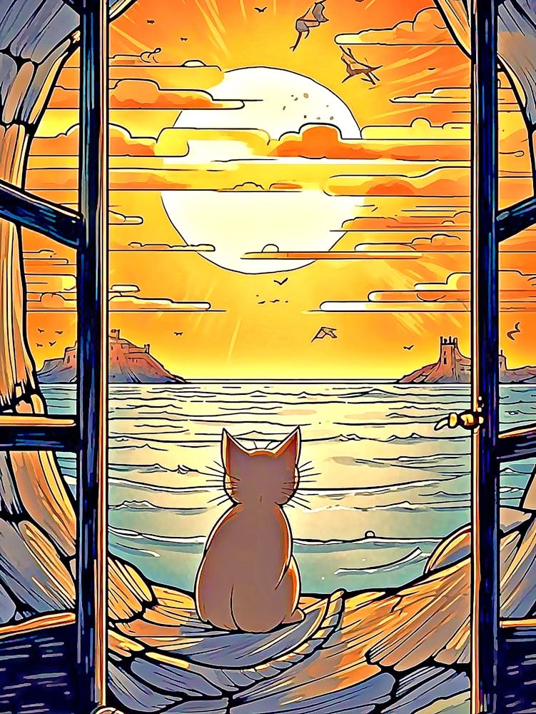 sunset cat art