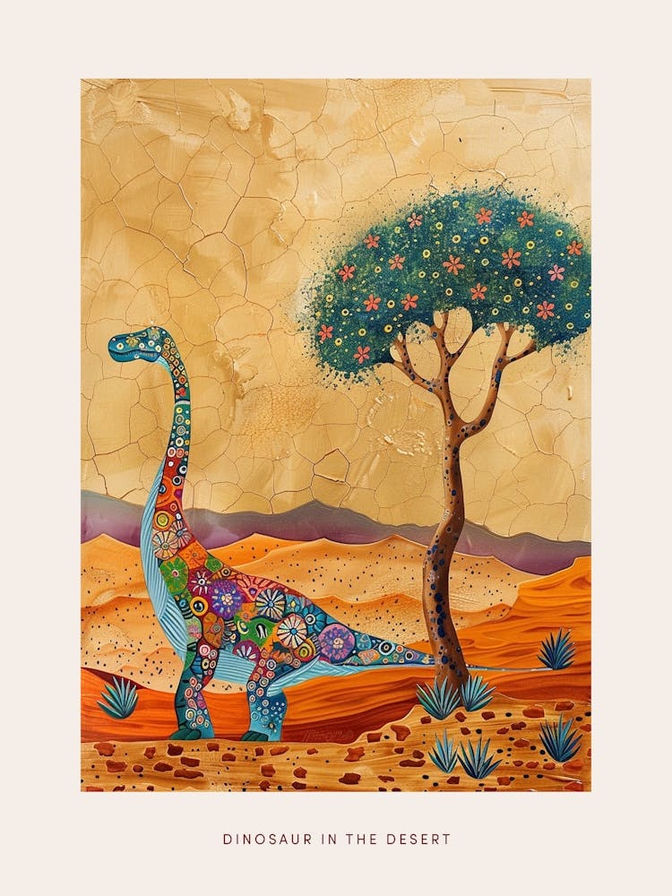 Colourful Dinosaur In The Desert Painting 1 Poster