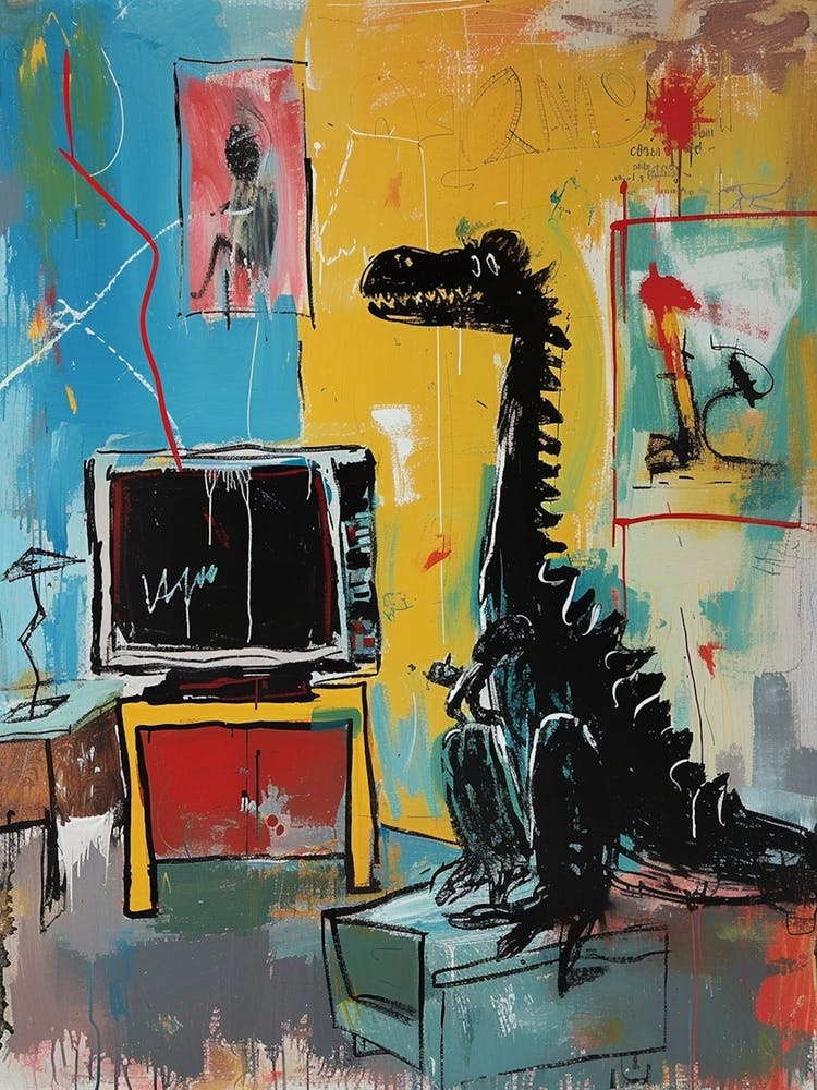 Dinosaur Watching Tv Graffiti Abstract 2