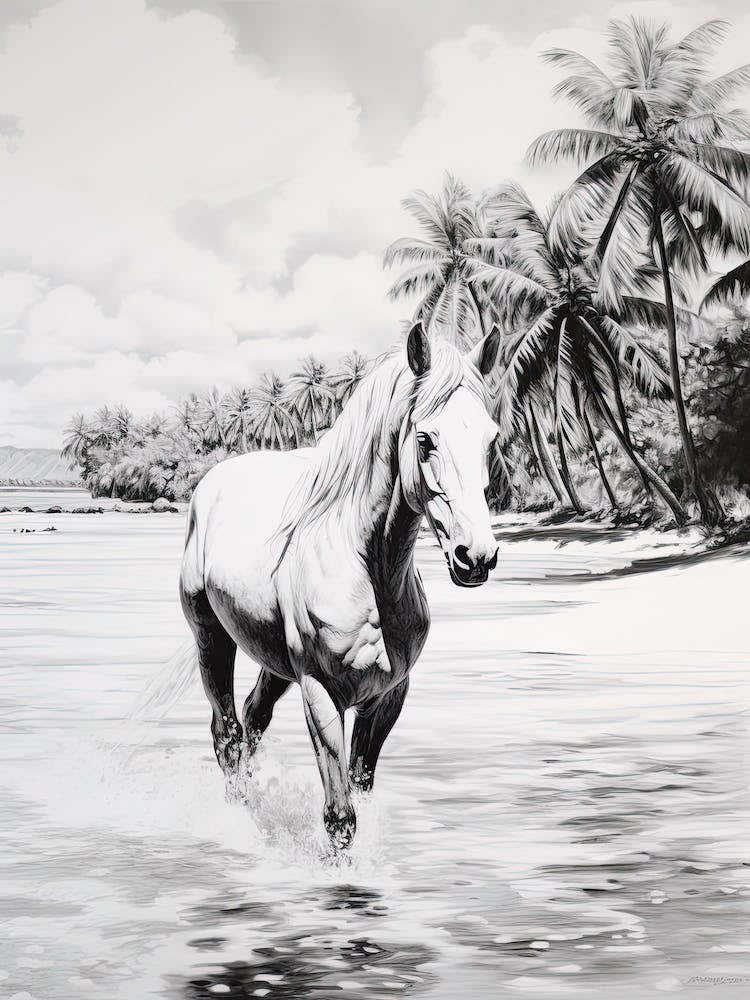 A Horse Oil Painting In Bora Bora French, Polynesia, Portrait 1