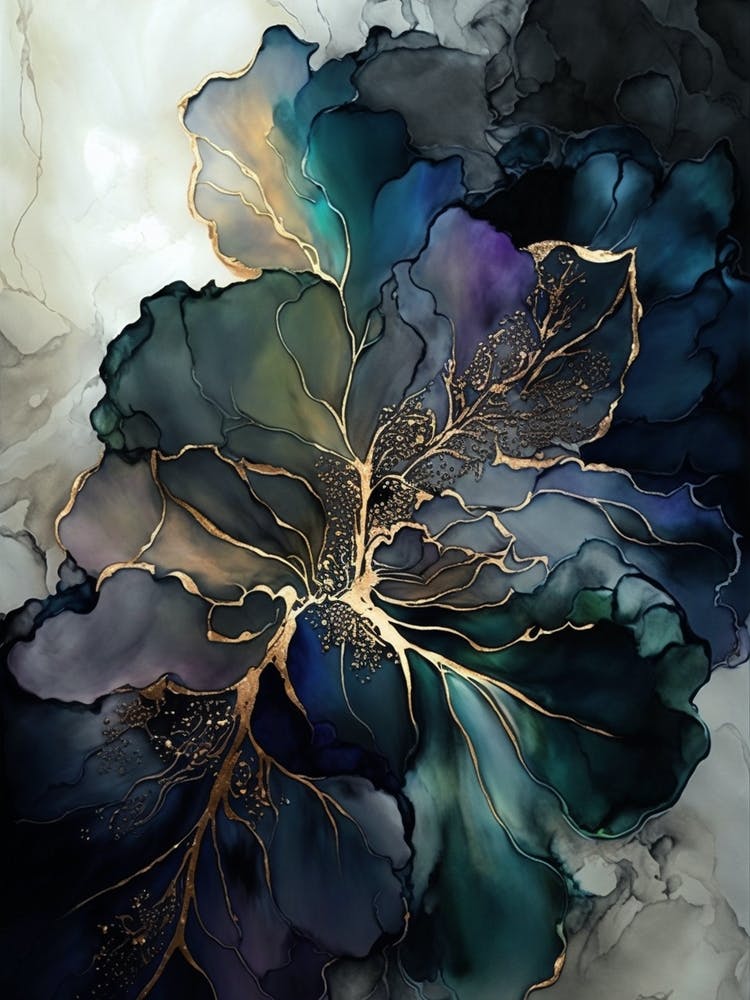 Painting Flower With Blue Gold L