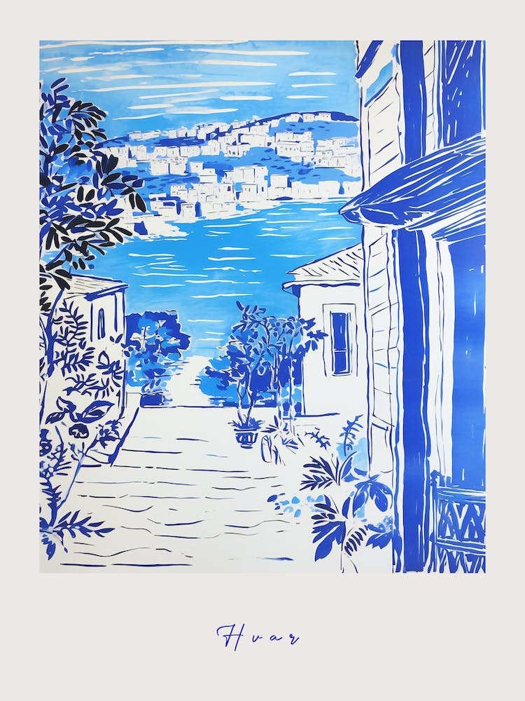 Hvar Croatia Mediterranean Blue Drawing Poster
