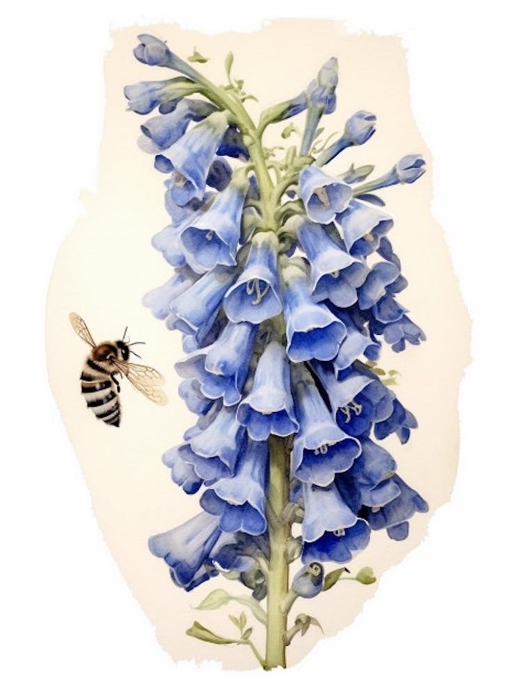 Beehive With Delphinium Watercolour Illustration 2