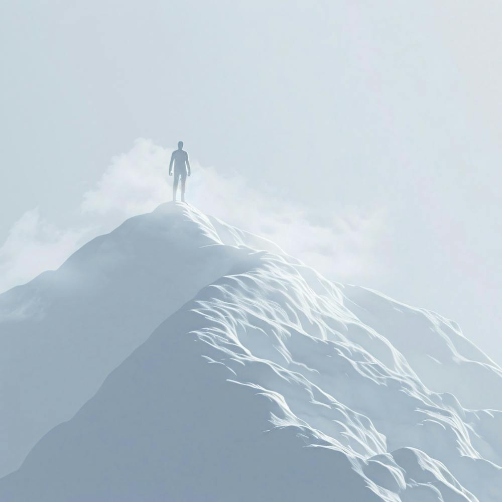 Person Standing On Top Of Mountain