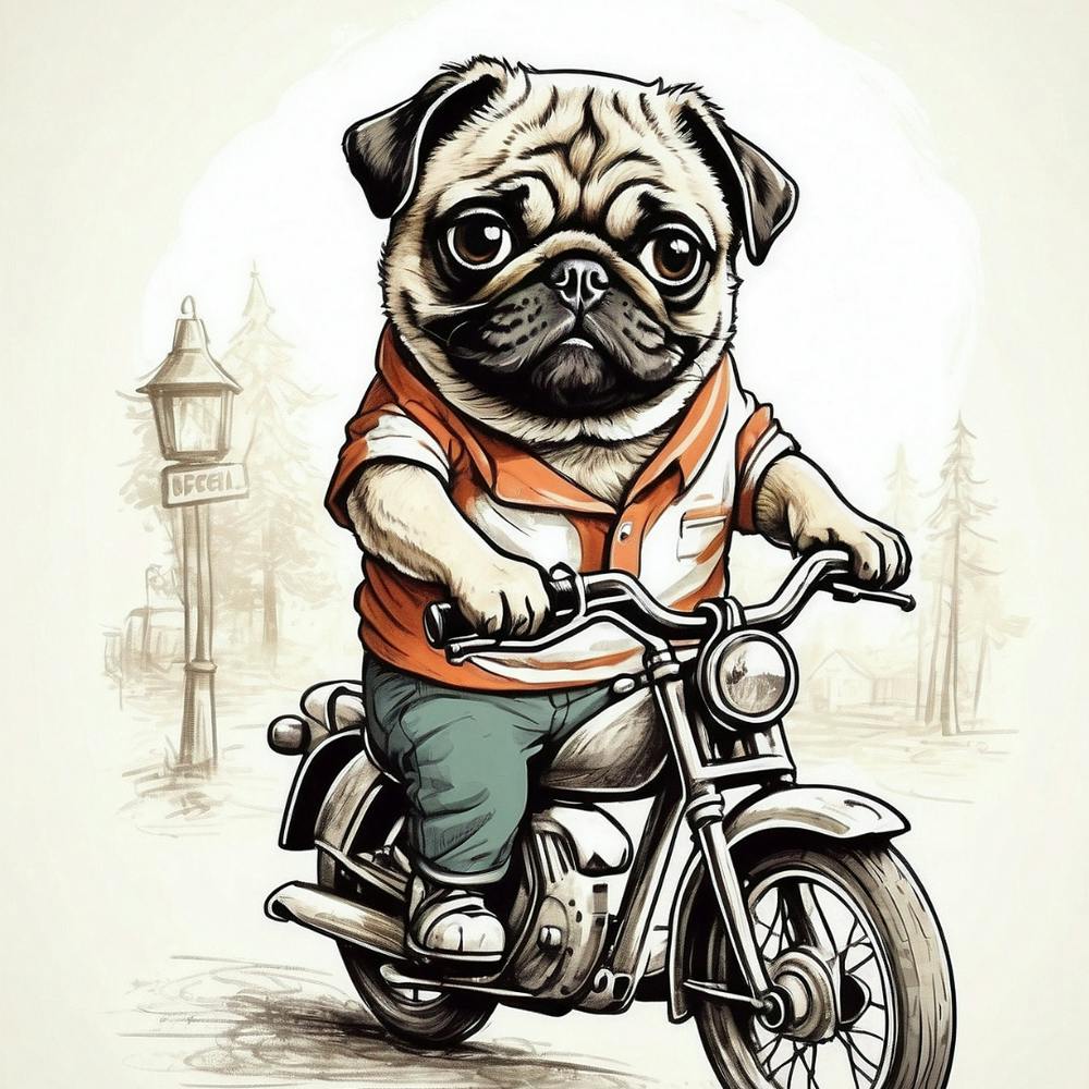 Pug Riding A Motorcycle
