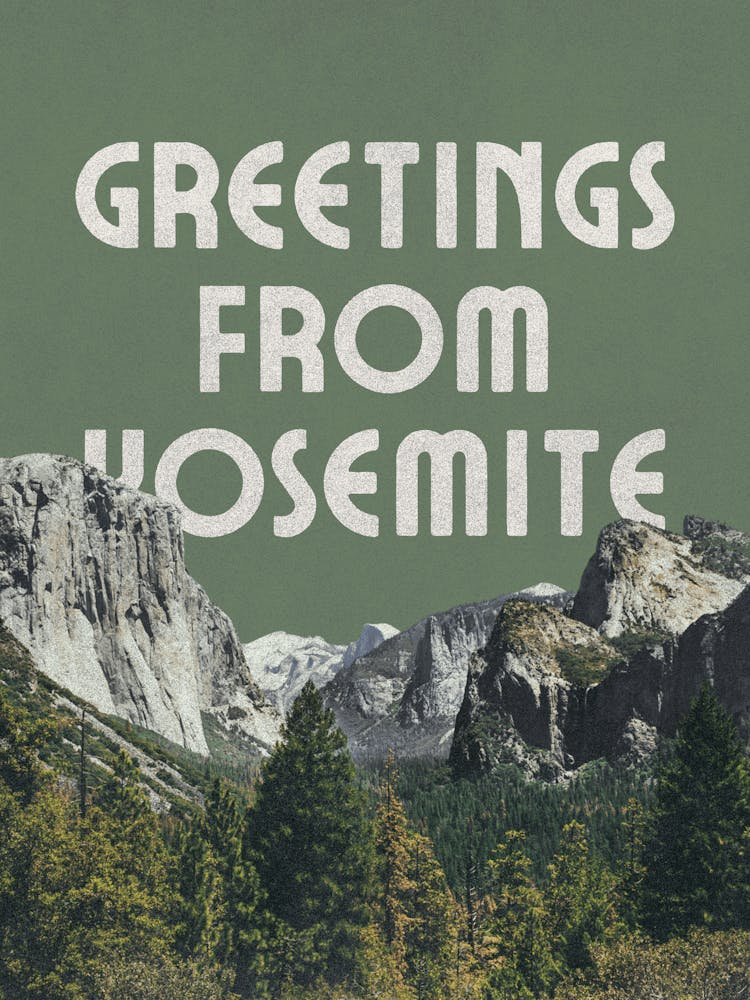 Greetings From Yosemite Print | Travel Landscape Wall Art | California Wall Art | Southwestern Mountain Decor | Postcard Print | Travel Decor | Yosemite Collage