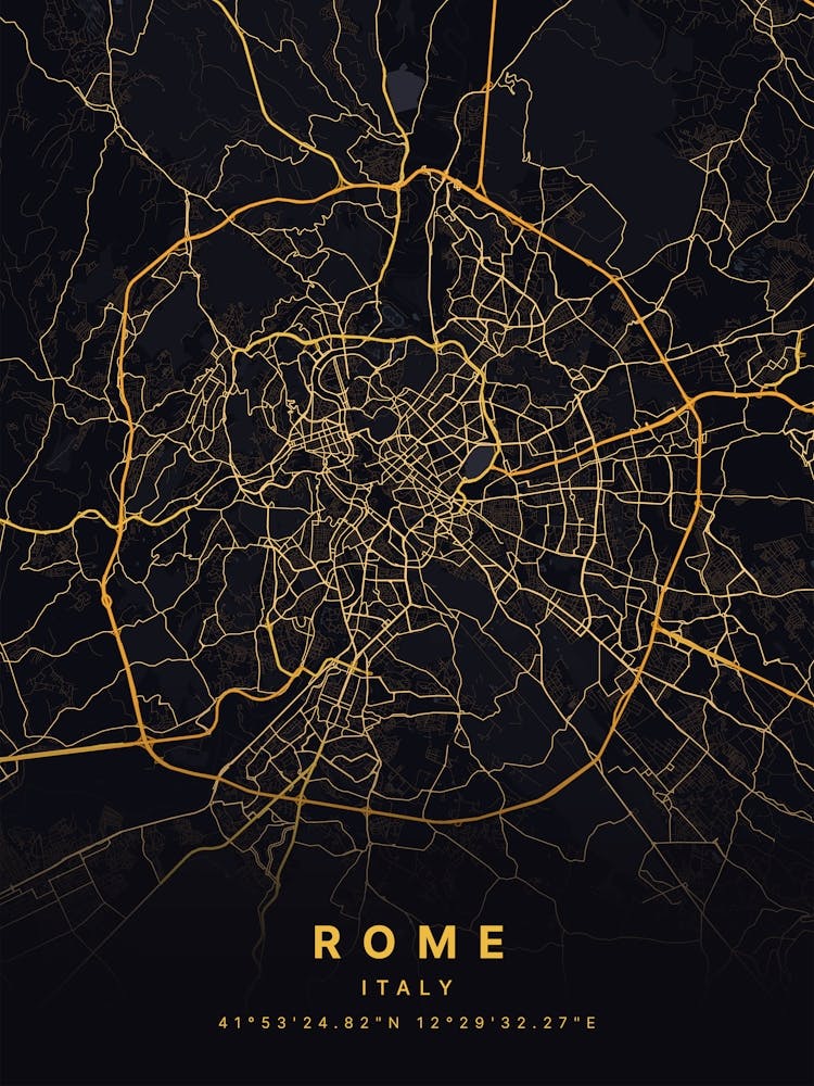 Rome Italy Black And Gold Map