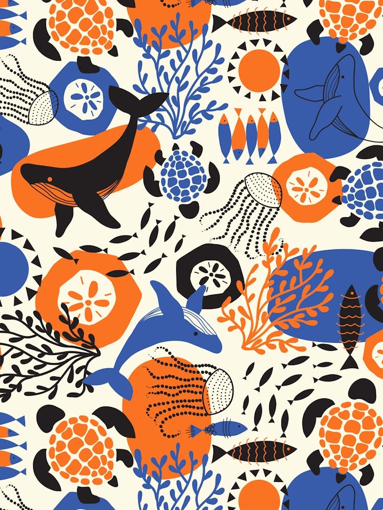 Ocean Animals Collage Pattern