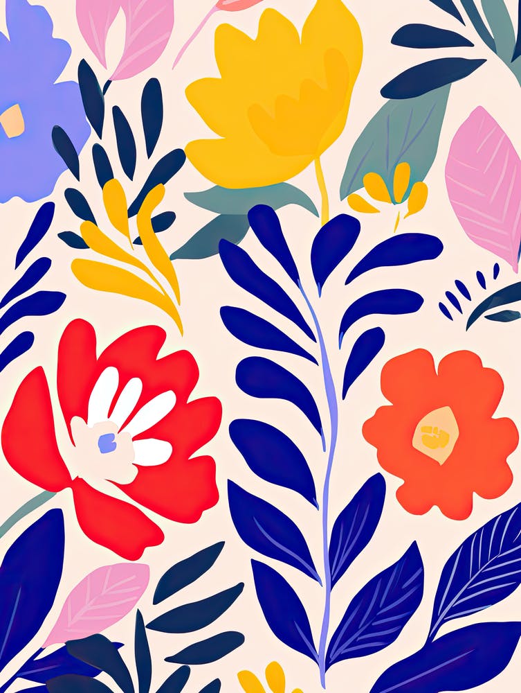 Whimsical Flower Waltz; Henri Matisse Style Colorful Flower Market