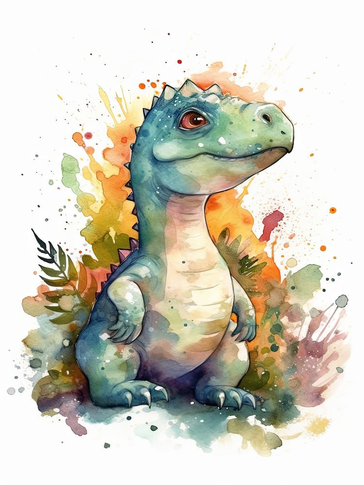 Saurophaganax Cute Dinosaur Watercolour 1