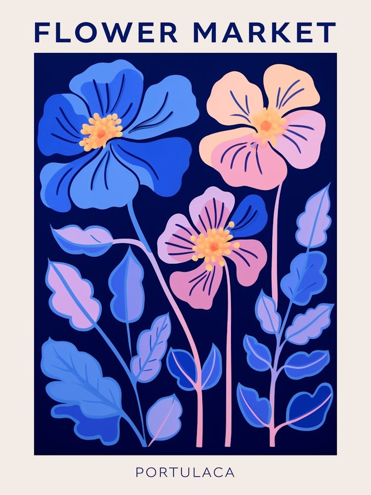 Marché aux Fleurs Bleu Affiche Portulaca 3