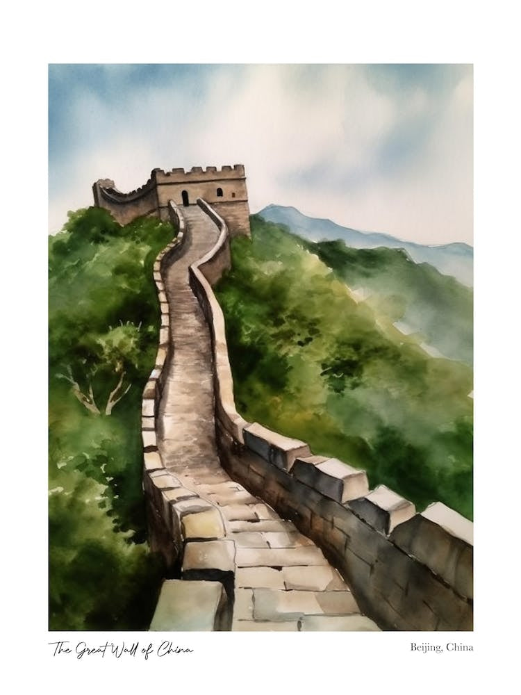 The Great Wall Of China 2 Watercolour Travel Poster