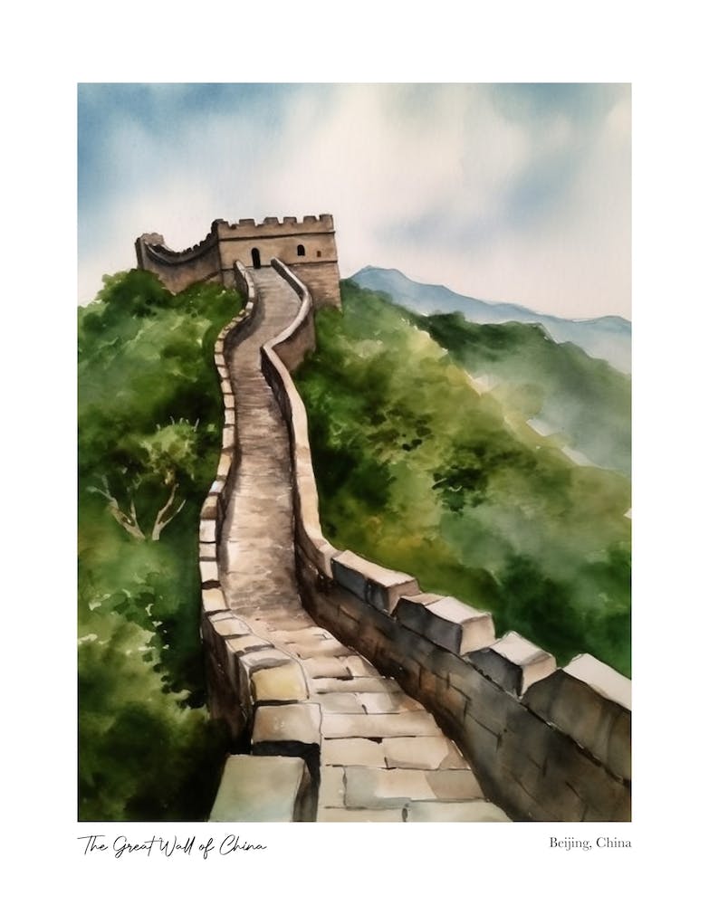 The Great Wall Of China 2 Watercolour Travel Poster