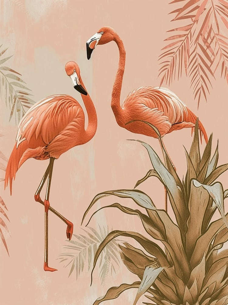Jamess Flamingo And Bromeliads Minimalist Illustration 4