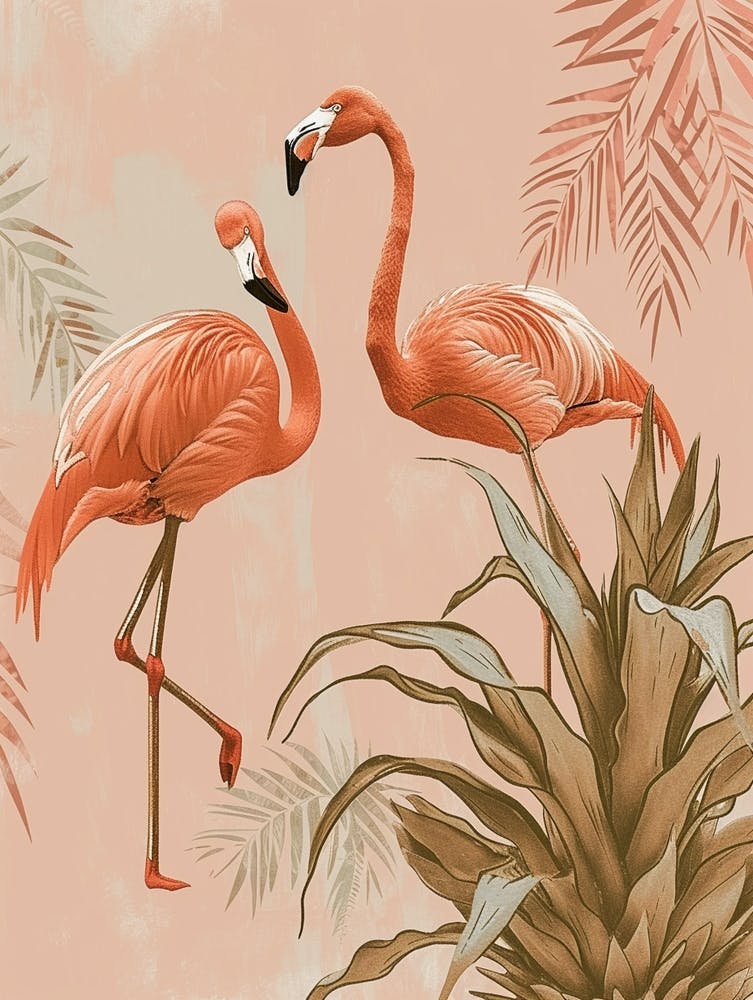 Jamess Flamingo And Bromeliads Minimalist Illustration 4