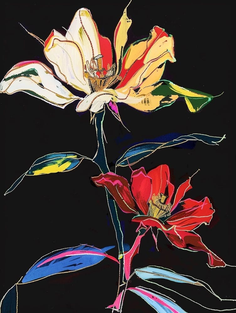 Neon Flowers On Black Rose 6