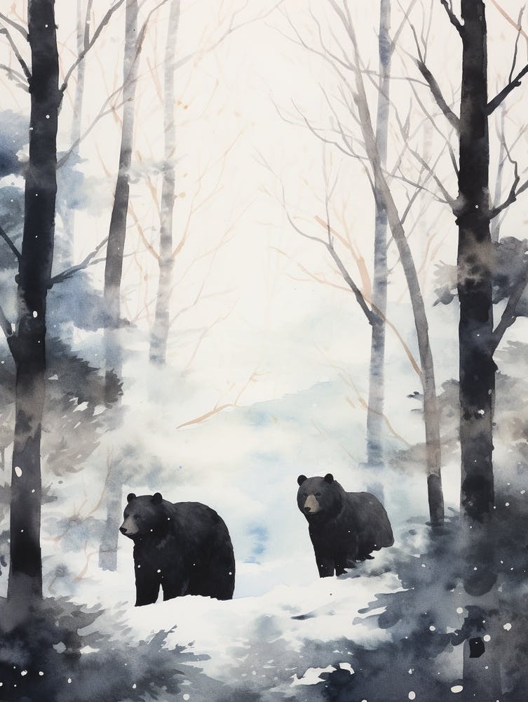 Winter Aquarell Schwarzbär 1