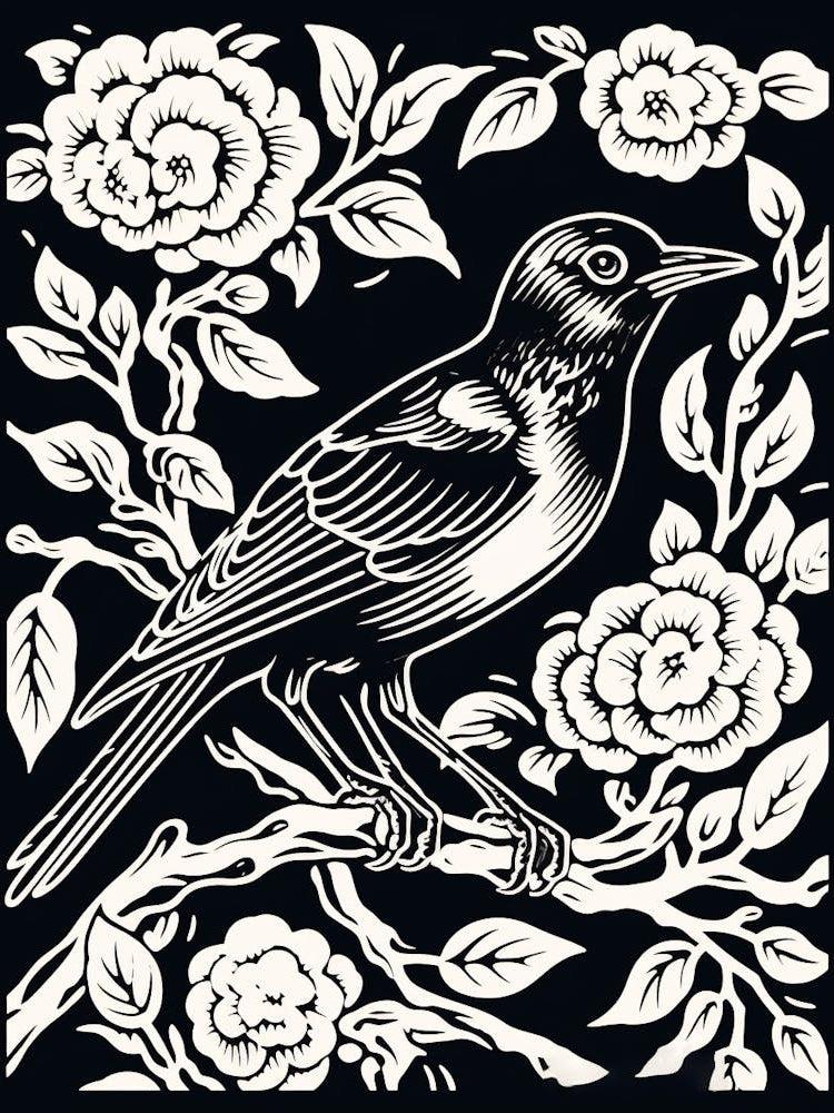 B&W Bird Linocut Magpie 3