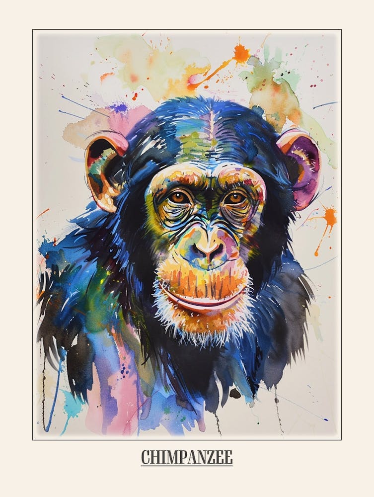 Chimpanzee Colourful Watercolour 2 Poster