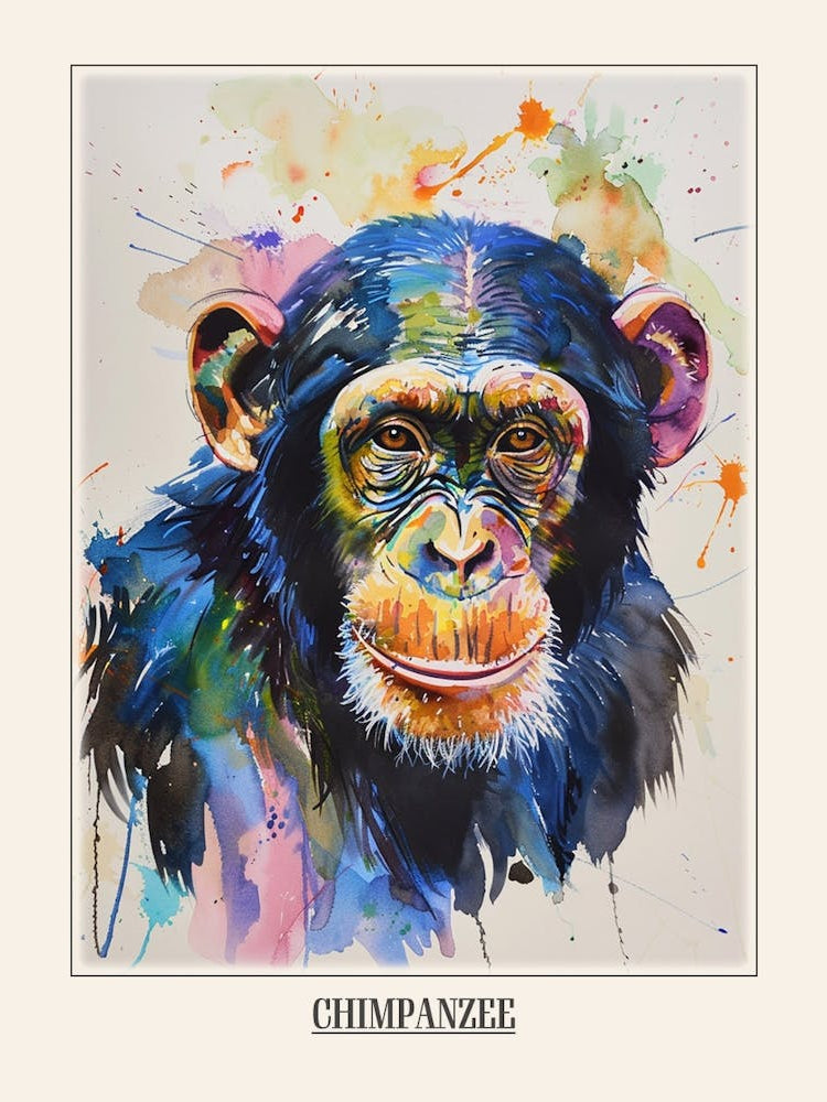 Chimpanzee Colourful Watercolour 2 Poster