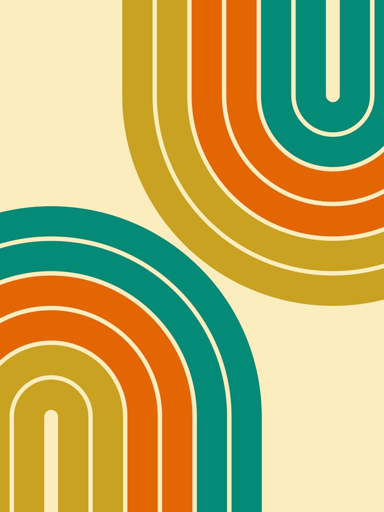 Midcentury Modern Geometric Rainbow Ic In Vintage Teal Terracotta Gold 01