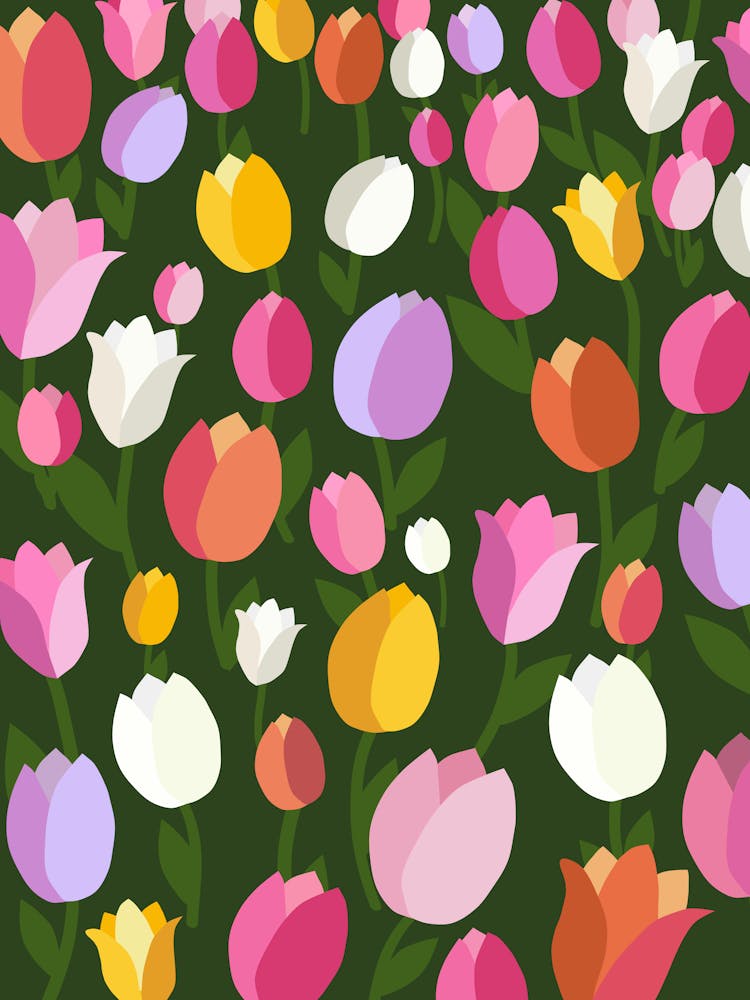 Champ de Tulipes | 01 - Fleurs Colorées Rétro