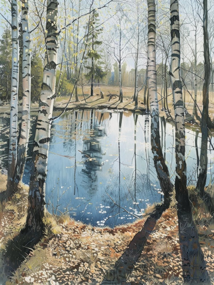Birch Trees In The Pond