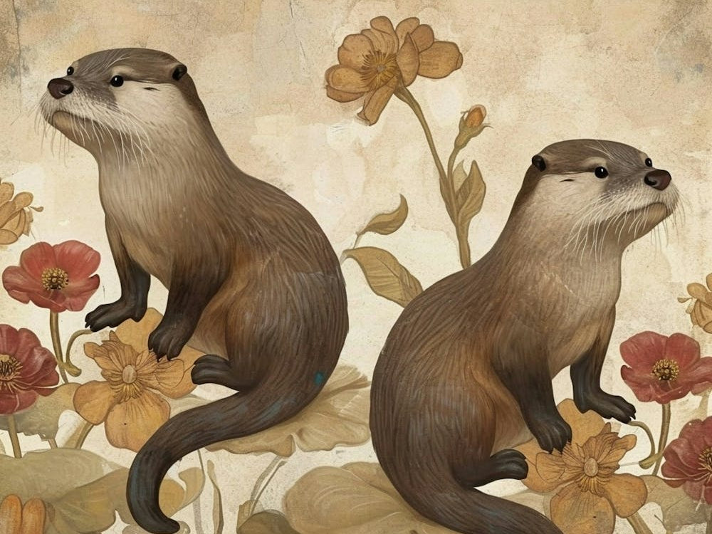 Floral Animal Illustration Otter 2