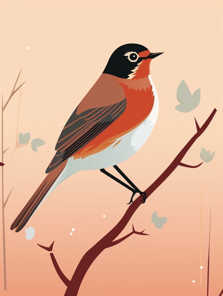 Illustration minimaliste Rouge-gorge européen 3