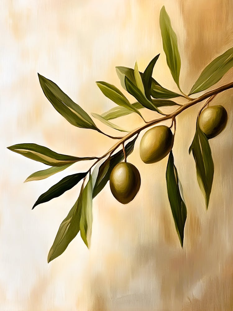 Olive Branch Wall Art Mediterranean Botanical Print, Rustic Farmhouse Decor, Nature Painting