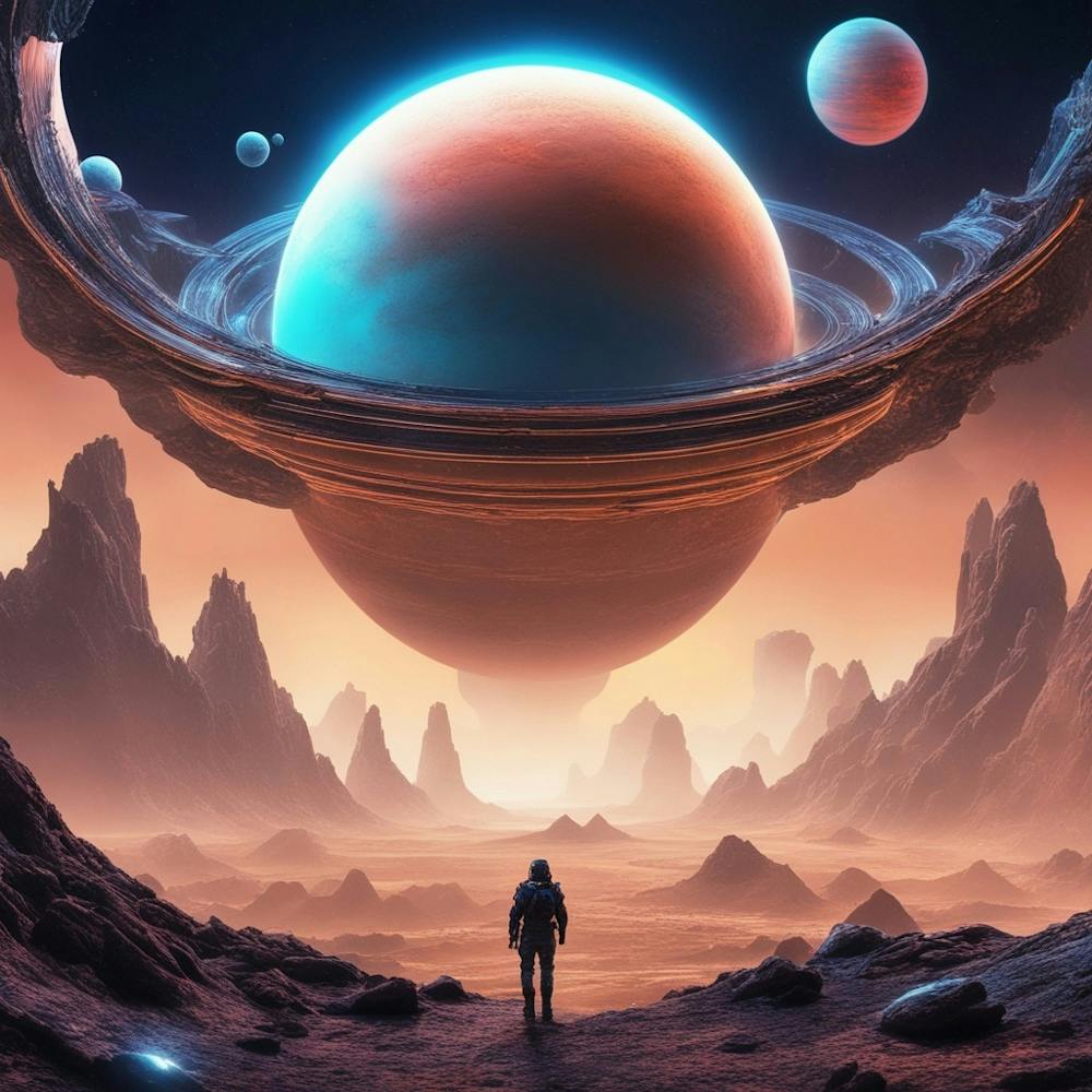 Space Sci Fi Background, Gas Giant In The Sky Illustration, Fantastic Alien Landscape