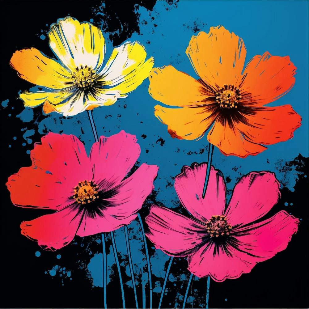 Andy Warhol Style Pop Art Flowers Cosmos 1 Square