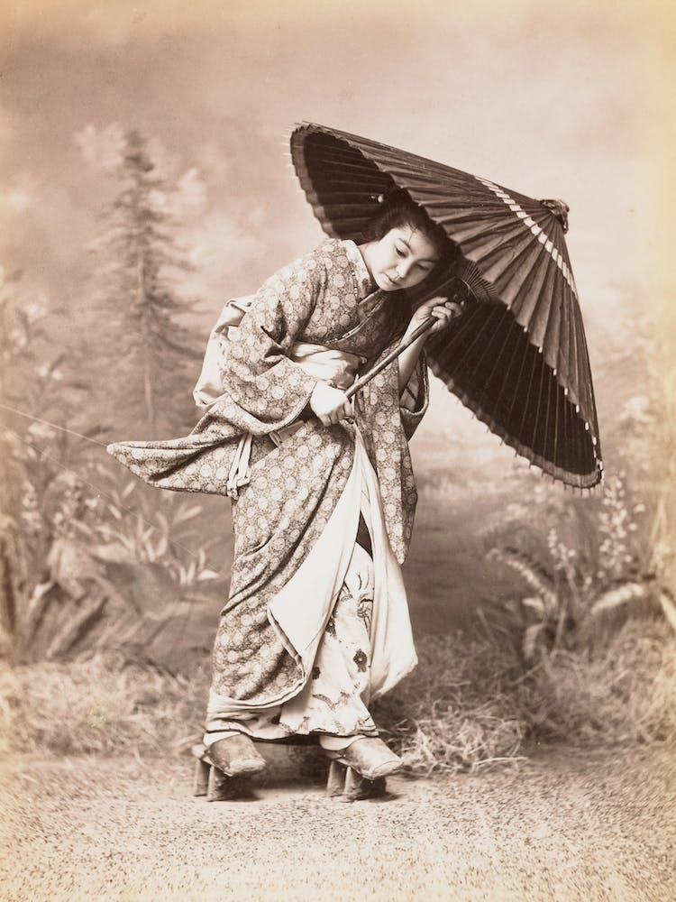 Young Woman Dressed In Patterned Kimono