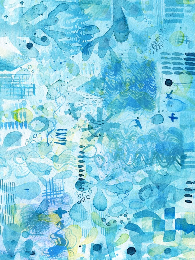 Abstraktes Türkis-Aquablau Aquarellbild