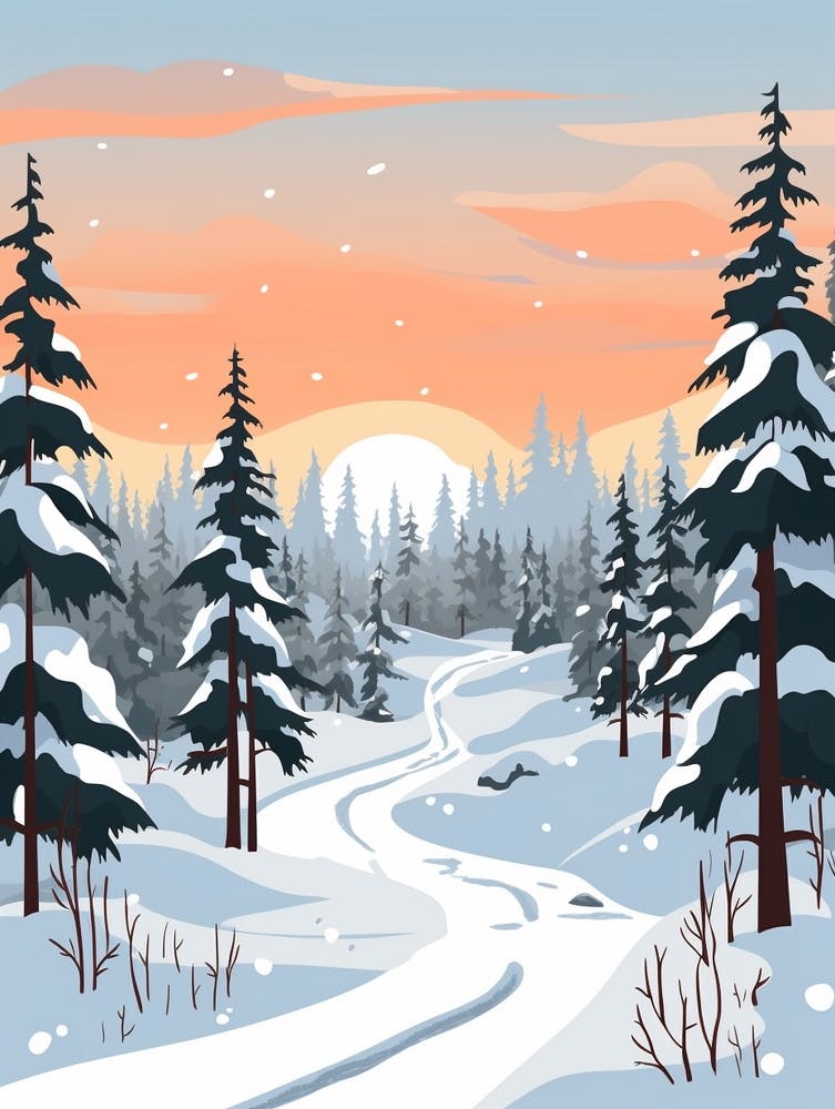 Retro Winter Illustration Lappland Finnland 4