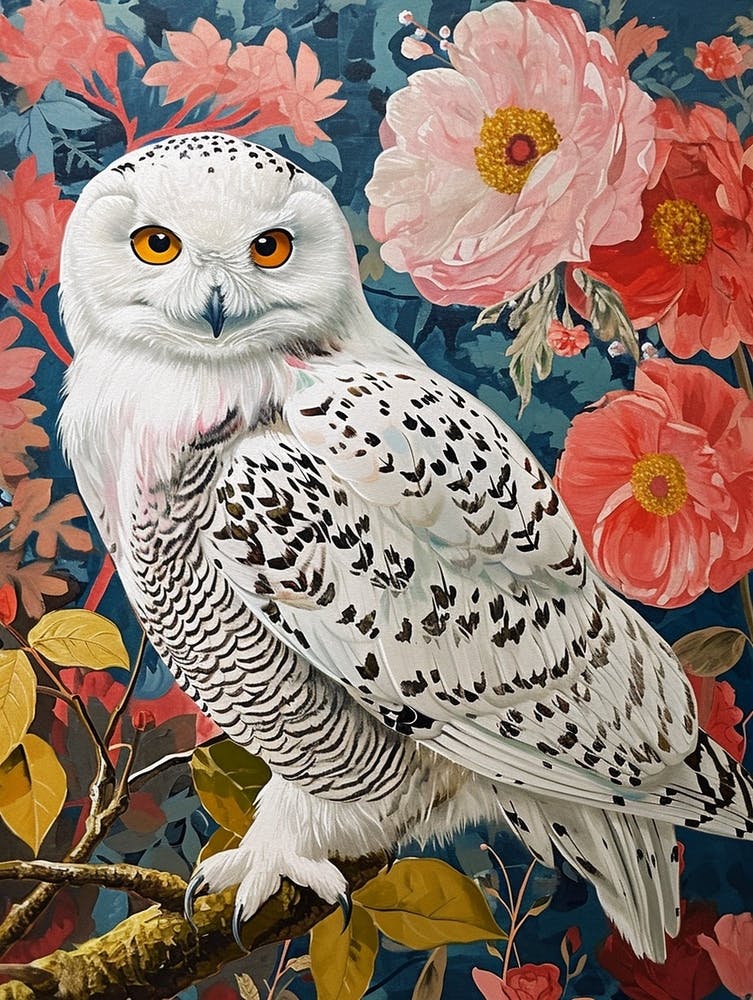 Floral Animal Painting Snowy Owl 1