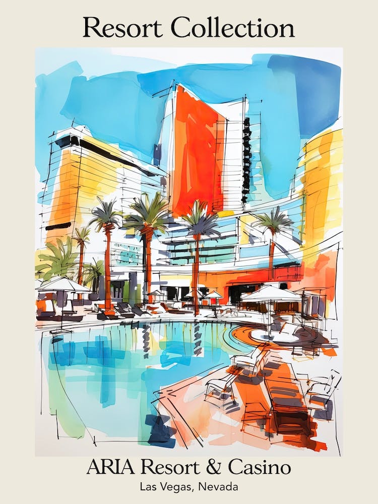 Poster Of Aria Resort Collection & Casino   Las Vegas, Nevada  Resort Collection Storybook Illustration 1