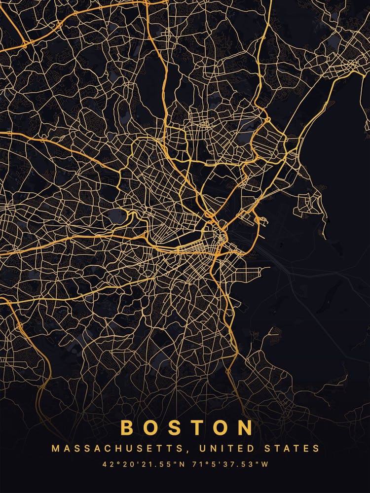 Boston Massachusetts USA Black And Gold Map