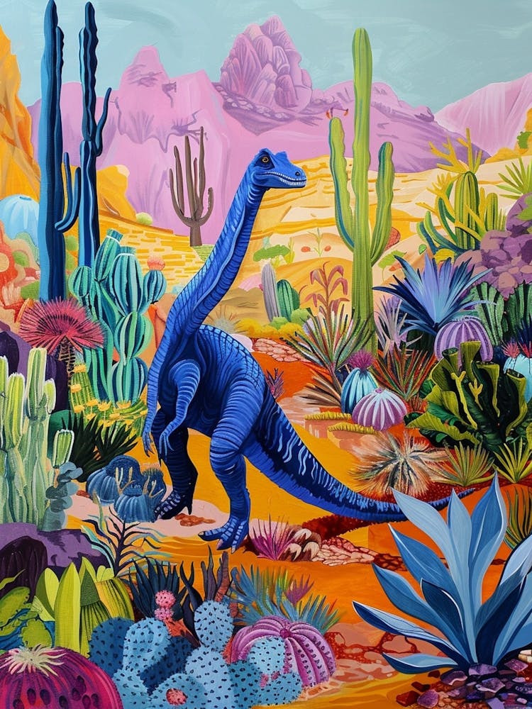 Colourful Dinosaur With Cactus & Succulent Painting 2