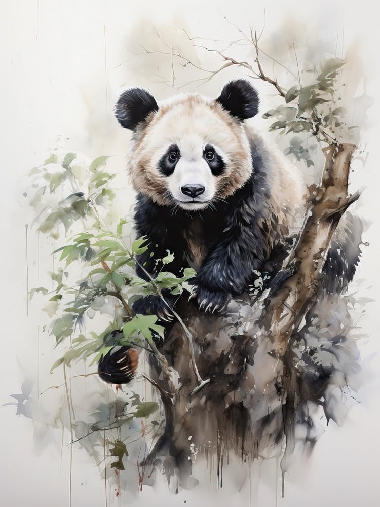 Panda, Peinture au Pinceau Japonaise, Ukiyo E, Minimal 2
