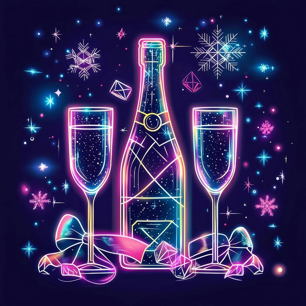 Vektorillustration Leuchtender Neon-Champagner KI-generiert. Wand