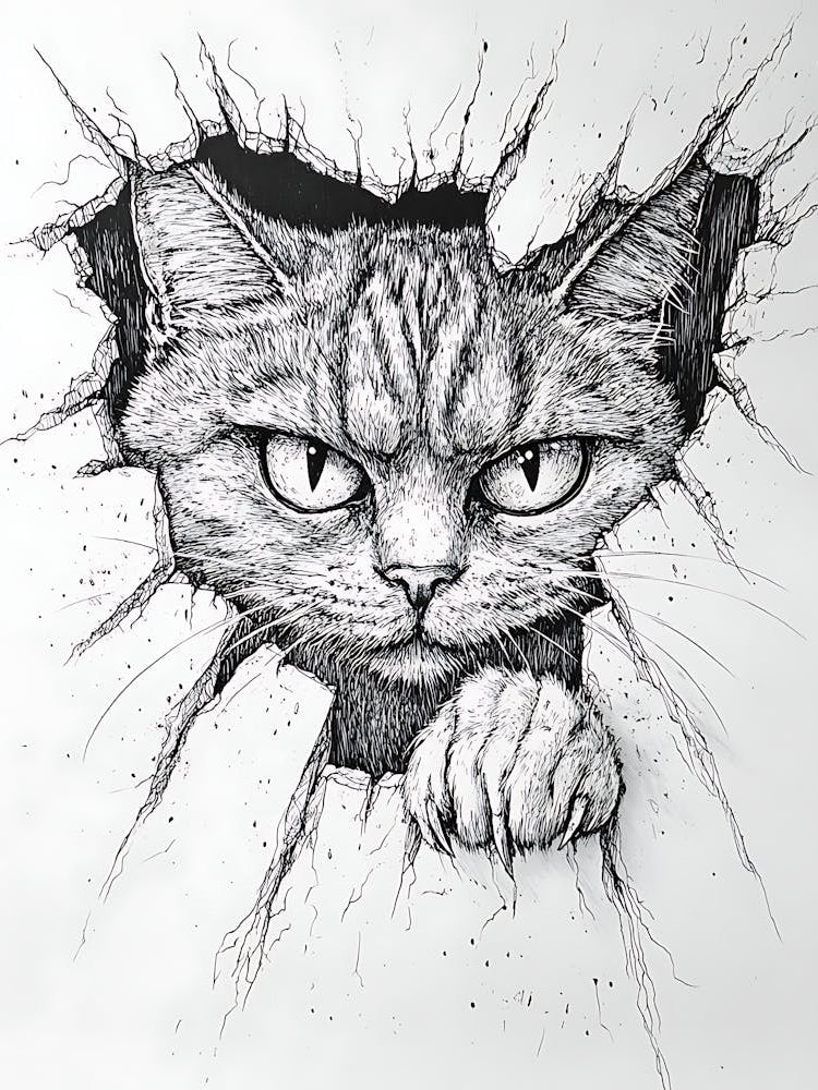 Angry Cat Watching from Wall Hole 7