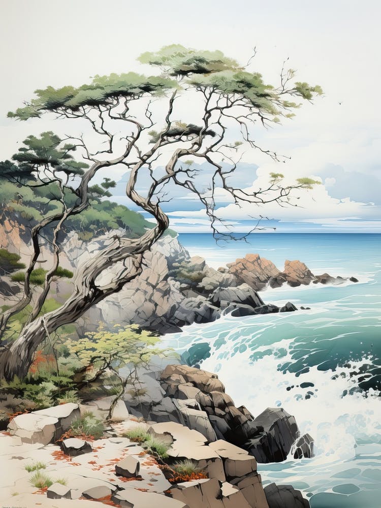 San In Coast In Tottori, Japanese Brush Painting, Ukiyo E, Minimal 1