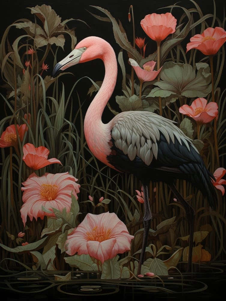 Dark And Moody Botanical Flamingo 3